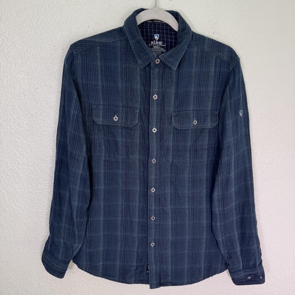 Kuhl Shirt Mens Small Plaid Flannel Hiking Trails Outdoors Long Sleeve Blue S